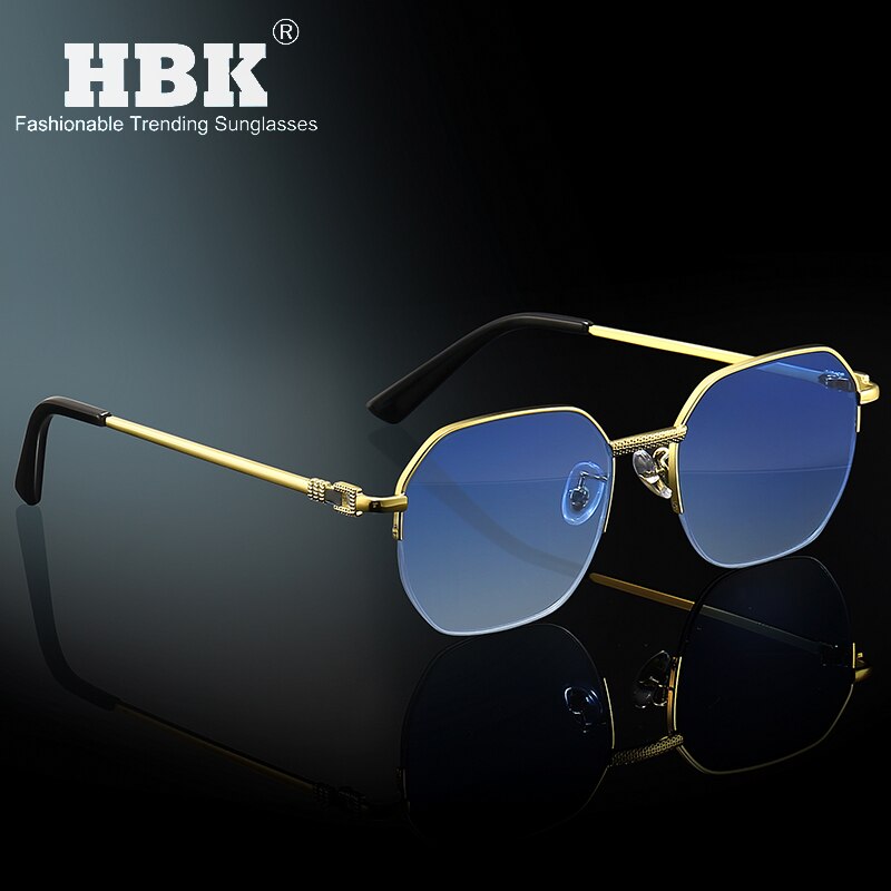 HBK 새로운 광장 절반 프레임 선글라스 남자 패션 금속 럭셔리 브랜드 디자인 안경 2022 여성을위한 고품질 안경 남자